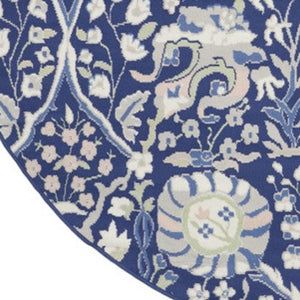 HomeRoots 8' Floral Navy Blue, Ivory, and Beige Rug - Durable, Stain-Resistant Design for Cozy Living Spaces 8' Round 552317