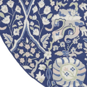 HomeRoots 8' Floral Navy Blue, Ivory, and Beige Rug - Durable, Stain-Resistant Design for Cozy Living Spaces 8' Round 552317