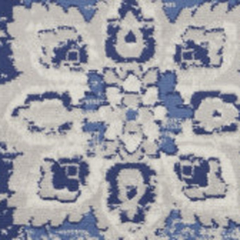 8 Foot Round Floral Polypropylene Rug Distressed Ivory Blue Bohemian Living Room