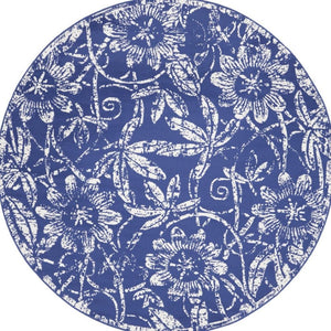HomeRoots 8' Elegant Ivory and Navy Floral Distressed Rug - Stylish, Durable, Stain-Resistant Design for Any Room 8' Round 552319
