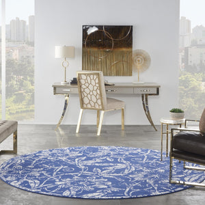 HomeRoots 8' Elegant Ivory and Navy Floral Distressed Rug - Stylish, Durable, Stain-Resistant Design for Any Room 8' Round 552319