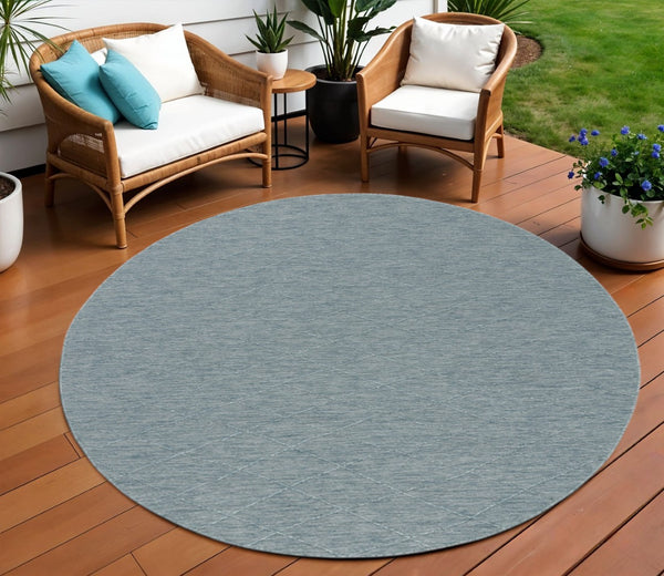 HomeRoots 8' Aqua and Ivory Geometric Round Area Rug – Stylish, Durable, Weather-Resistant for Indoor & Outdoor Use 552320
