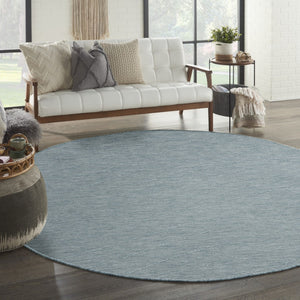 HomeRoots 8' Aqua and Ivory Geometric Round Area Rug – Stylish, Durable, Weather-Resistant for Indoor & Outdoor Use 552320