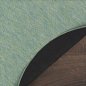 HomeRoots 8' Blue and Green Round Geometric Area Rug - Stylish, Durable, Indoor/Outdoor, Easy-Clean Design 552321