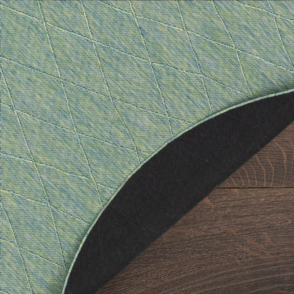 HomeRoots 8' Blue and Green Round Geometric Area Rug - Stylish, Durable, Indoor/Outdoor, Easy-Clean Design 552321