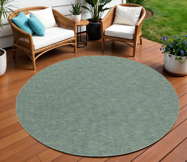 HomeRoots 8' Blue and Green Round Geometric Area Rug - Stylish, Durable, Indoor/Outdoor, Easy-Clean Design 552321