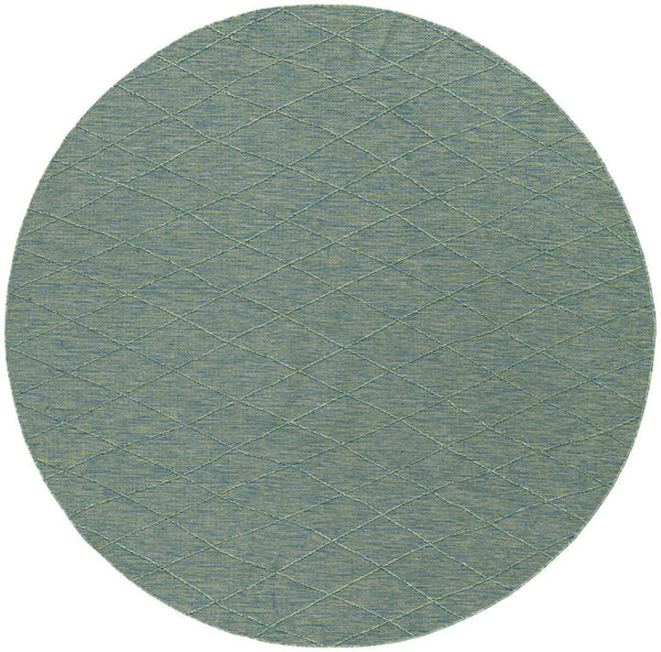 HomeRoots 8' Blue and Green Round Geometric Area Rug - Stylish, Durable, Indoor/Outdoor, Easy-Clean Design 552321