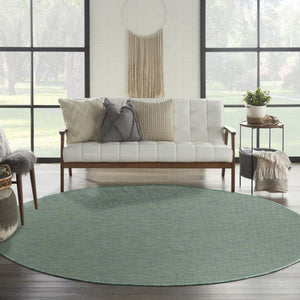 HomeRoots 8' Blue and Green Round Geometric Area Rug - Stylish, Durable, Indoor/Outdoor, Easy-Clean Design 552321