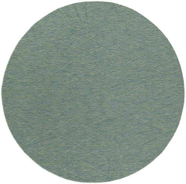 HomeRoots 8' Blue and Green Round Geometric Area Rug - Stylish, Durable, Indoor/Outdoor, Easy-Clean Design 552321
