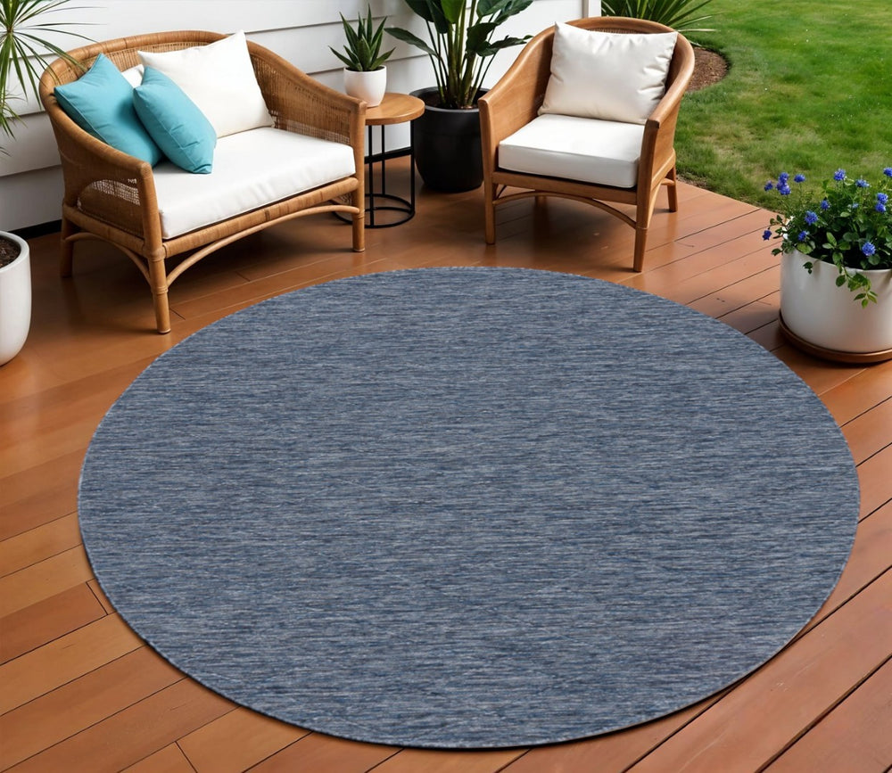 HomeRoots 8' Navy Blue and Ivory Round Geometric Area Rug - Durable, Stylish, Indoor/Outdoor Versatile Decor 552322