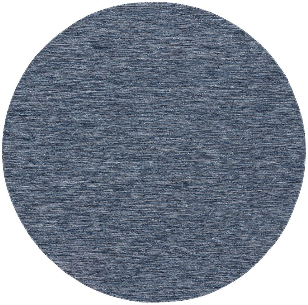 HomeRoots 8' Navy Blue and Ivory Round Geometric Area Rug - Durable, Stylish, Indoor/Outdoor Versatile Decor 552322