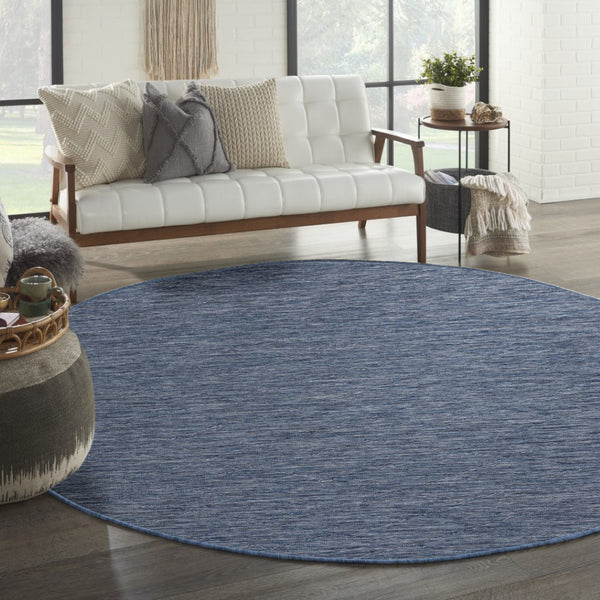 HomeRoots 8' Navy Blue and Ivory Round Geometric Area Rug - Durable, Stylish, Indoor/Outdoor Versatile Decor 552322