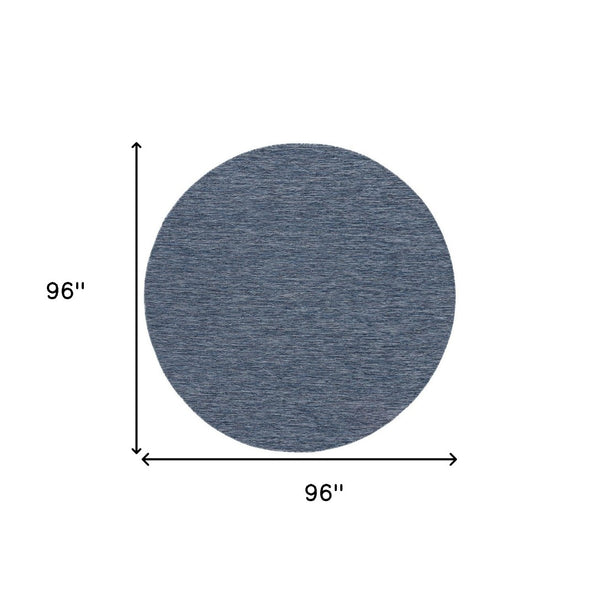 HomeRoots 8' Navy Blue and Ivory Round Geometric Area Rug - Durable, Stylish, Indoor/Outdoor Versatile Decor 552322