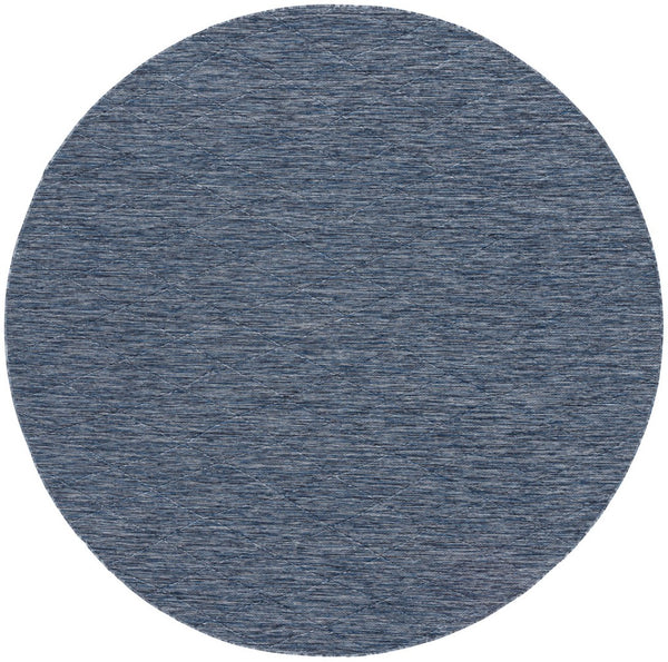 HomeRoots 8' Navy Blue and Ivory Round Geometric Area Rug - Durable, Stylish, Indoor/Outdoor Versatile Decor 552322