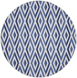 Homeroots 8' Ivory And Blue Geometric Round Rug  Polypropylene 552325