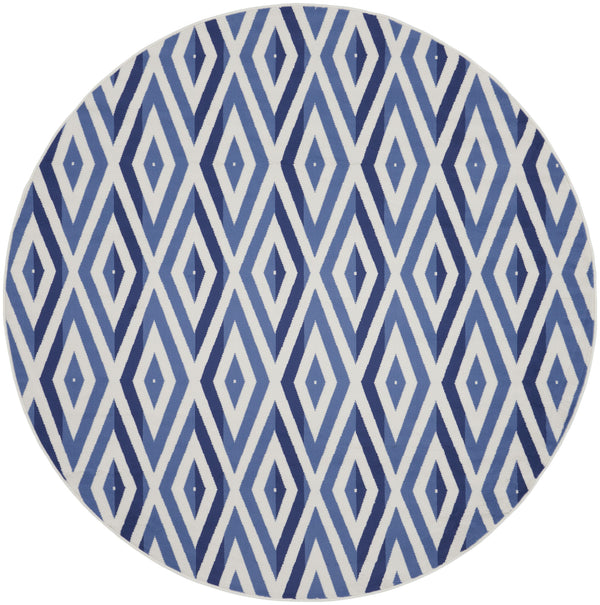 Homeroots 8' Ivory And Blue Geometric Round Rug  Polypropylene 552325