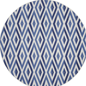 Homeroots 8' Ivory And Blue Geometric Round Rug  Polypropylene 552325
