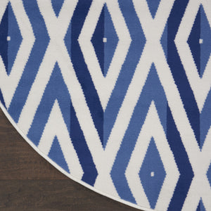 Homeroots 8' Ivory And Blue Geometric Round Rug  Polypropylene 552325