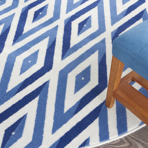Homeroots 8' Ivory And Blue Geometric Round Rug  Polypropylene 552325