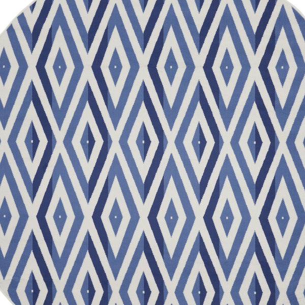 Homeroots 8' Ivory And Blue Geometric Round Rug  Polypropylene 552325