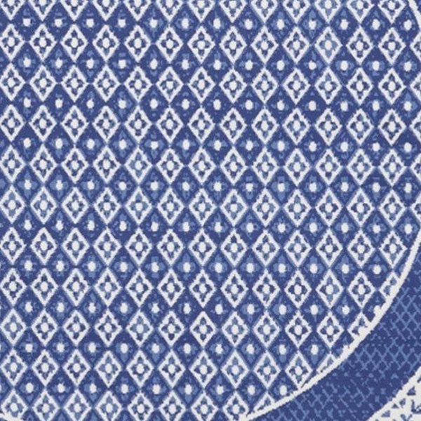 HomeRoots 7' Ivory and Navy Blue Geometric Distressed Area Rug - Durable, Non-Skid Design for High-Traffic Spaces 8' Round 552326