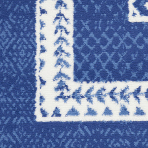 Homeroots 8' Ivory And Navy Blue Geometric Distressed Round Rug  Polypropylene 552326