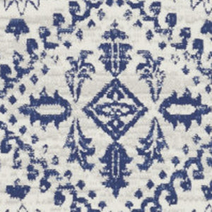 HomeRoots 8' Ivory and Navy Blue Geometric Distressed Rug - Durable, Stylish, Low-Maintenance for Modern Homes 8' Round 552327