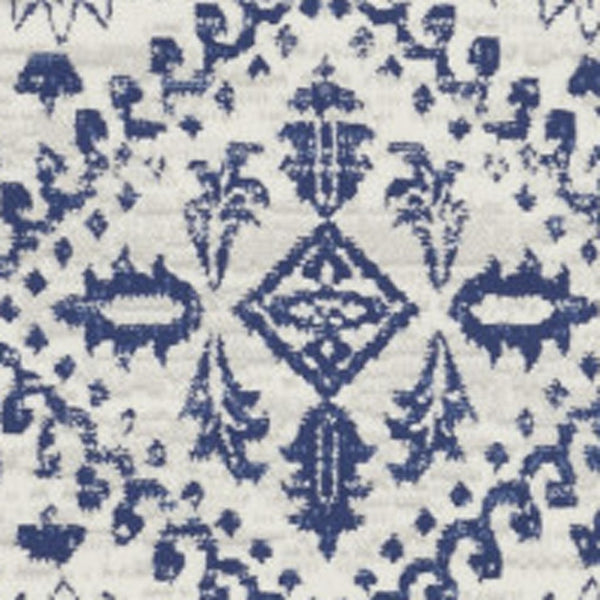 HomeRoots 8' Ivory and Navy Blue Geometric Distressed Rug - Durable, Stylish, Low-Maintenance for Modern Homes 8' Round 552327