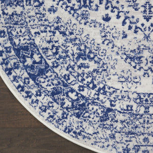 HomeRoots 8' Ivory and Navy Blue Geometric Distressed Rug - Durable, Stylish, Low-Maintenance for Modern Homes 8' Round 552327