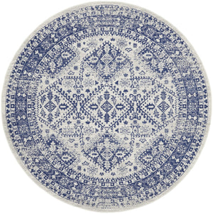 HomeRoots 8' Ivory and Navy Blue Geometric Distressed Rug - Durable, Stylish, Low-Maintenance for Modern Homes 8' Round 552327