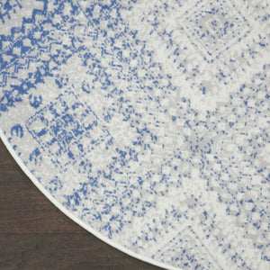 Homeroots 8' Ivory And Blue Geometric Distressed Round Rug - Stylish, Durable, Stain Resistant, Perfect For Kids & Pets  Polyester 552328