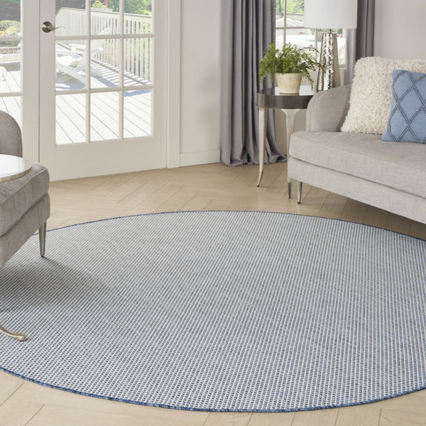 HomeRoots 8' Ivory and Blue Geometric Area Rug - Stylish Indoor/Outdoor Flatweave Rug for Modern Spaces 552329