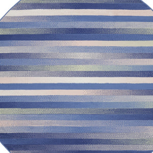 Homeroots 8' Ivory Tan And Blue Striped Round Rug  Polypropylene 552330