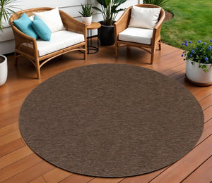 HomeRoots 8' Round Geometric Area Rug in Dark Brown - Stylish, Durable, Indoor/Outdoor Perfect for Any Space 552331