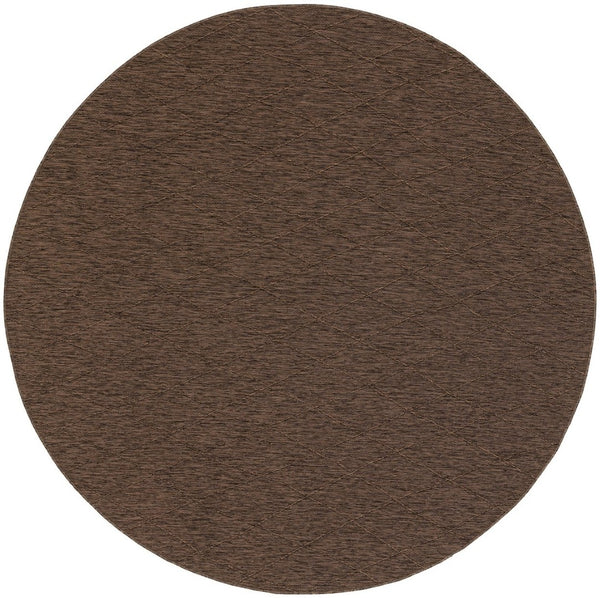 HomeRoots 8' Round Geometric Area Rug in Dark Brown - Stylish, Durable, Indoor/Outdoor Perfect for Any Space 552331