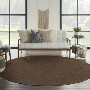 HomeRoots 8' Round Geometric Area Rug in Dark Brown - Stylish, Durable, Indoor/Outdoor Perfect for Any Space 552331