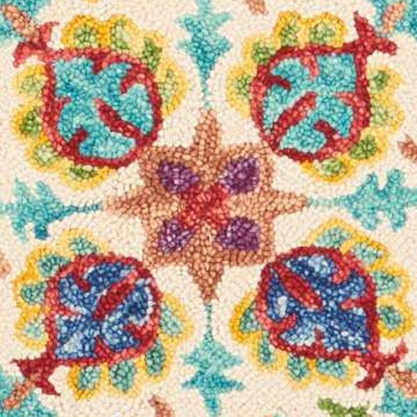 Homeroots 8' Hand-tufted Round Rug In Ivory, Red & Orange Floral Design - Unique Bohemian Statement Piece  Wool 552334