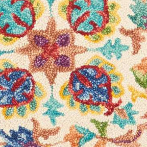 HomeRoots 8' Hand-Tufted Wool Round Rug - Ivory with Bold Red & Orange Floral Motifs for Bohemian Charm 552334