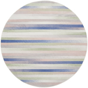 Homeroots 8' Ivory Tan And Blue Striped Round Rug  Polypropylene 552335