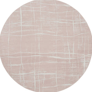 HomeRoots 8' Pink and Ivory Abstract Rug - Modern Design for Kids and Pets, Durable, Stain Resistant, Soft Touch 8' Round 552336