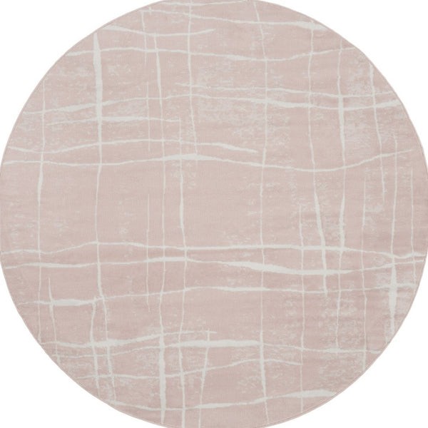 HomeRoots 8' Pink and Ivory Abstract Rug - Modern Design for Kids and Pets, Durable, Stain Resistant, Soft Touch 8' Round 552336