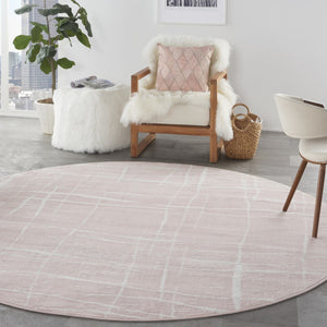 HomeRoots 8' Pink and Ivory Abstract Rug - Modern Design for Kids and Pets, Durable, Stain Resistant, Soft Touch 8' Round 552336