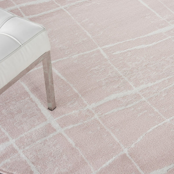 HomeRoots 8' Pink and Ivory Abstract Rug - Modern Design for Kids and Pets, Durable, Stain Resistant, Soft Touch 8' Round 552336