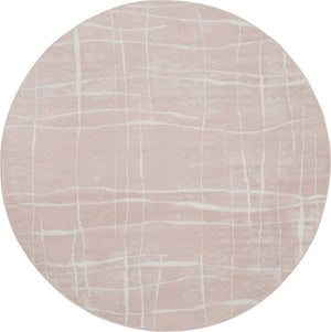 HomeRoots 8' Pink and Ivory Abstract Rug - Modern Design for Kids and Pets, Durable, Stain Resistant, Soft Touch 8' Round 552336