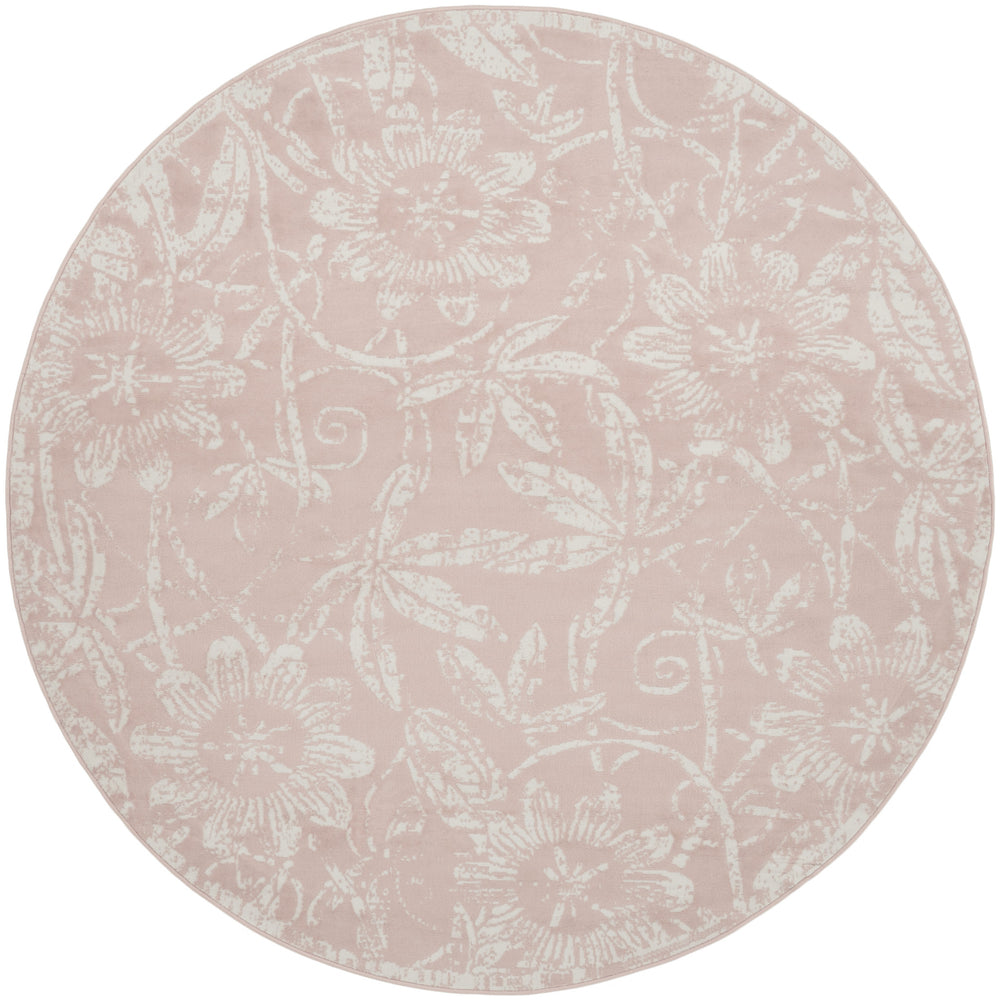 Homeroots 8' Pink And Ivory Floral Distressed Round Rug  Polypropylene 552337