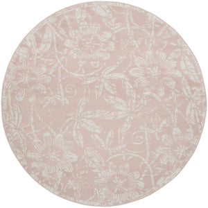Homeroots 8' Pink And Ivory Floral Distressed Round Rug  Polypropylene 552337
