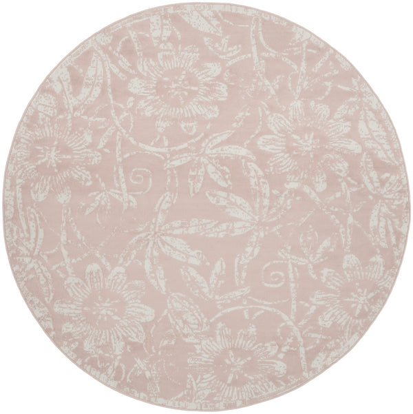Homeroots 8' Pink And Ivory Floral Distressed Round Rug  Polypropylene 552337