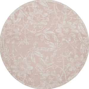 Homeroots 8' Pink And Ivory Floral Distressed Round Rug  Polypropylene 552337