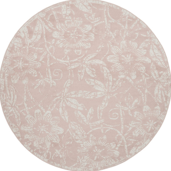 Homeroots 8' Pink And Ivory Floral Distressed Round Rug  Polypropylene 552337