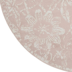 HomeRoots 8' Floral Distressed Area Rug in Soft Pink and Ivory - Durable, Stain-Resistant, Cottage Charm 8' Round 552337